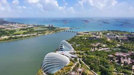 Photo credit to Anastasia Yudin. An aerial shot of Flower Dome in Singapore. 