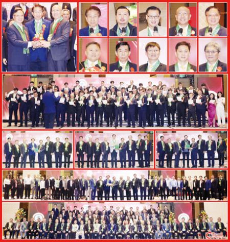 圖片說明：左上圖為林榮輝（中）見證張錦繡（右）和許天恩（左）的交接儀式。右上兩排小圖左至右，上至下依次為林榮輝、張僑利、張僑偉、張錦繡、許天恩、、陳世傑、許澤恭、陳歷山、許金川和司儀吳君智。第三排為全體新屆職員的宣誓就職儀式。第四排左圖至右圖依次為致謝林榮輝、張僑偉和張僑利的儀式。第五排為捐獻商總華生流失基金的儀式。下排為全體新屆職員和領導及嘉賓的合影。（本報記者Celia