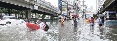 馬尼拉市塔夫脫大道一段路段8月17日再次因持續強降雨帶來的洪澇而淹沒,宛如一片汪洋;乘客和學生難以搭到車,被迫涉水穿越洪澇。