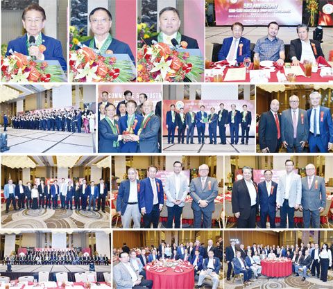 小圖左起本會林榮輝理事長為該會新屆職員訓誨、該會新屆理事長許天恩就職演說、執行副理事長陳世杰致謝詞。