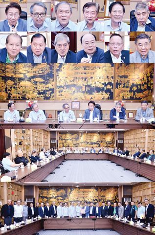 小圖左起本會理事長林榮輝致歡迎詞、宗聯輪值主席吳輝煌致詞、宗聯主席許文忠、戴國安、洪國強以及本會名譽理事長莊前進、副理事長呂安盾、施偉廉、許學禹、吳啟發、洪健雄相繼發言、本會秘書長顏長江博士主持座談會。