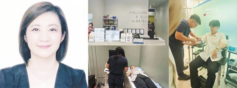 （圖片說明）左圖：吳黎芽理事長，右圖：美佳實驗室康復中心員工為菲律賓華教中心員工進行檢驗。