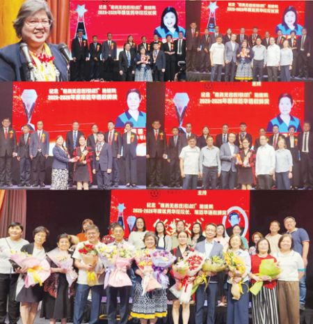 (上左)優秀校長得獎人陳惠玲校長講話。