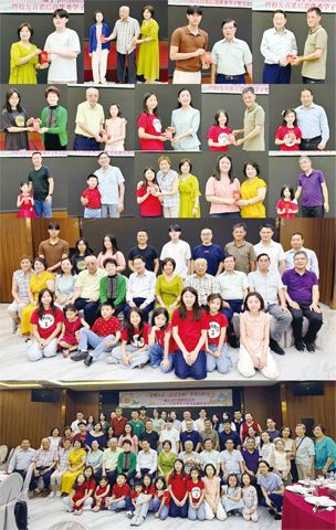 (圖片說明)上圖左上:吳敏芬,上圖左下:吳京,上圖右:獎學金頒發儀式;中圖:泉州五中(原省晉中)菲律賓校友會領導與獎學金獲得者合影;下圖:與會者合影。