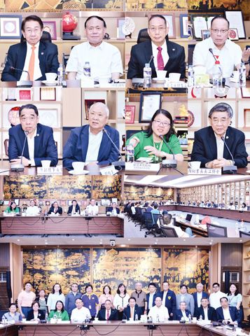 小圖左起本會理事長林榮輝致歡迎詞、校聯輪值主席巴西中華林文誠校長致詞、本會名譽理事長蔡聰妙博士、副理事長兼文教督導洪健雄、副理事長陳章成、董事兼文教主任柯維漢相繼發表講話、校聯常務理事僑中學院代校長蔡藝術,分享調研情況、本會秘書長顏長江博士主持座談交流會。